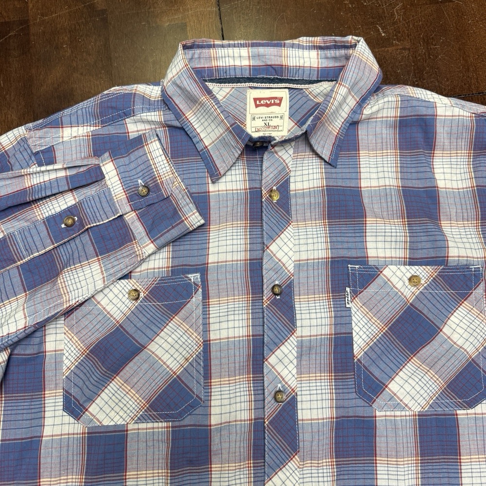 Levis Classic Modern Checked Plaid‎ Long Sleeve Shirt Size XL Western